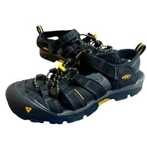 Keen Commuter Mens Sandals 9 Black Yellow Bungee Tie Hiking Shoes Toe Protection